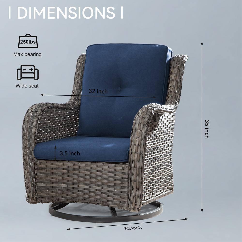 Swivel Wicker Patio Chair with Cushions (Set of 2)