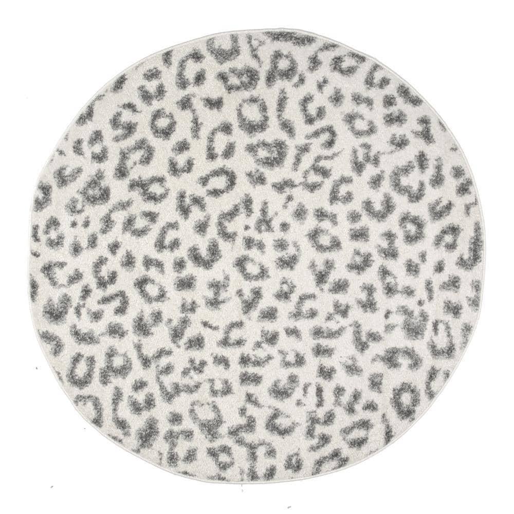 Nuloom Leopard Animal Print 4 Round Accent Indoor Area Rug for Living Room Bedroom Dining Room Entryway Kitchen, Grey/Off White