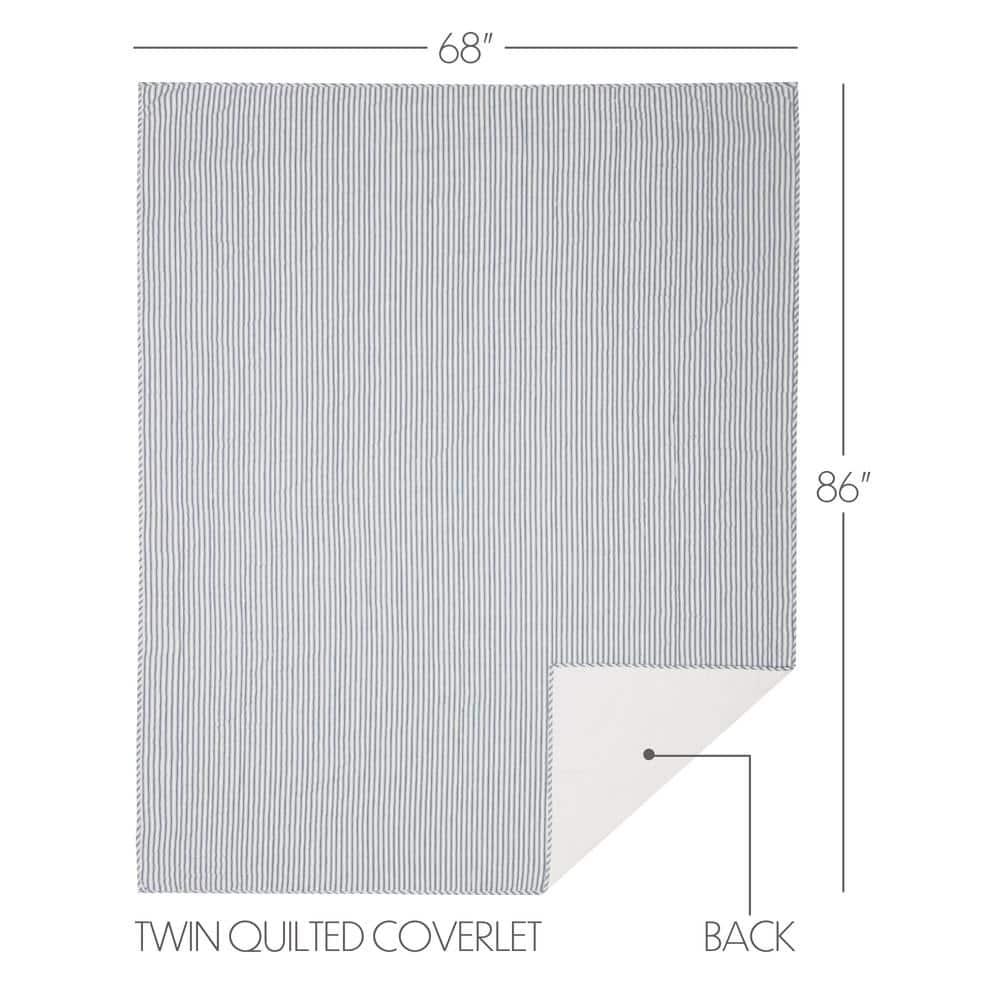 VHC Brands Sawyer Mill Ticking Stripe Cotton Quilt Coverlet, Blue, Twin