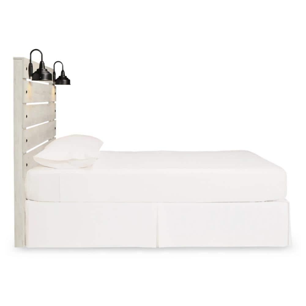 Signature Design by Ashley King Cambeck Panel Headboard White: Traditional Style, Laminated Finish, USB Port