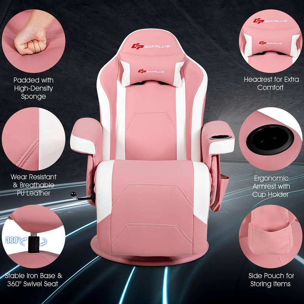 Costway Costway Goplus Reclining PC & Racing Game Chair with Footrest in Pink