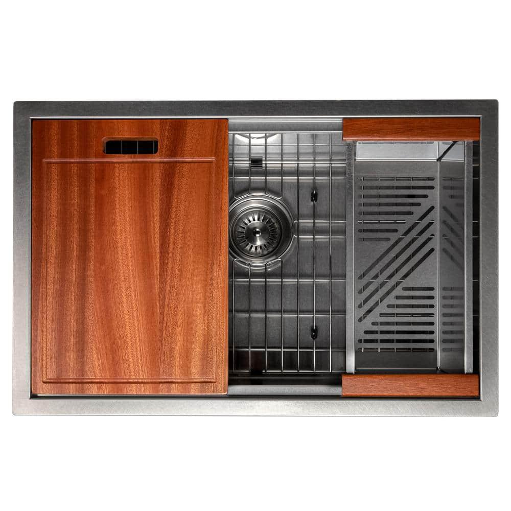 ZLINE 27 in. Garmisch Undermount Single Bowl DuraSnow Stainless Steel Kitchen Sink W/ Bottom Grid & Accessories (SLS-27S)