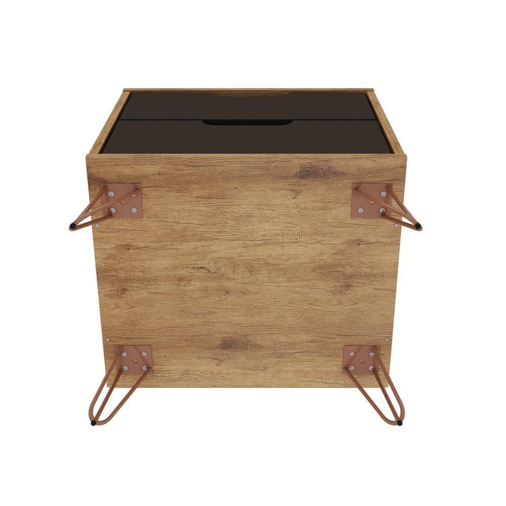 Set of 2 Rockefeller 2 Drawer Nightstands Nature/Textured Gray - Manhattan Comfort: Modern Splayed Metal Legs, MDF