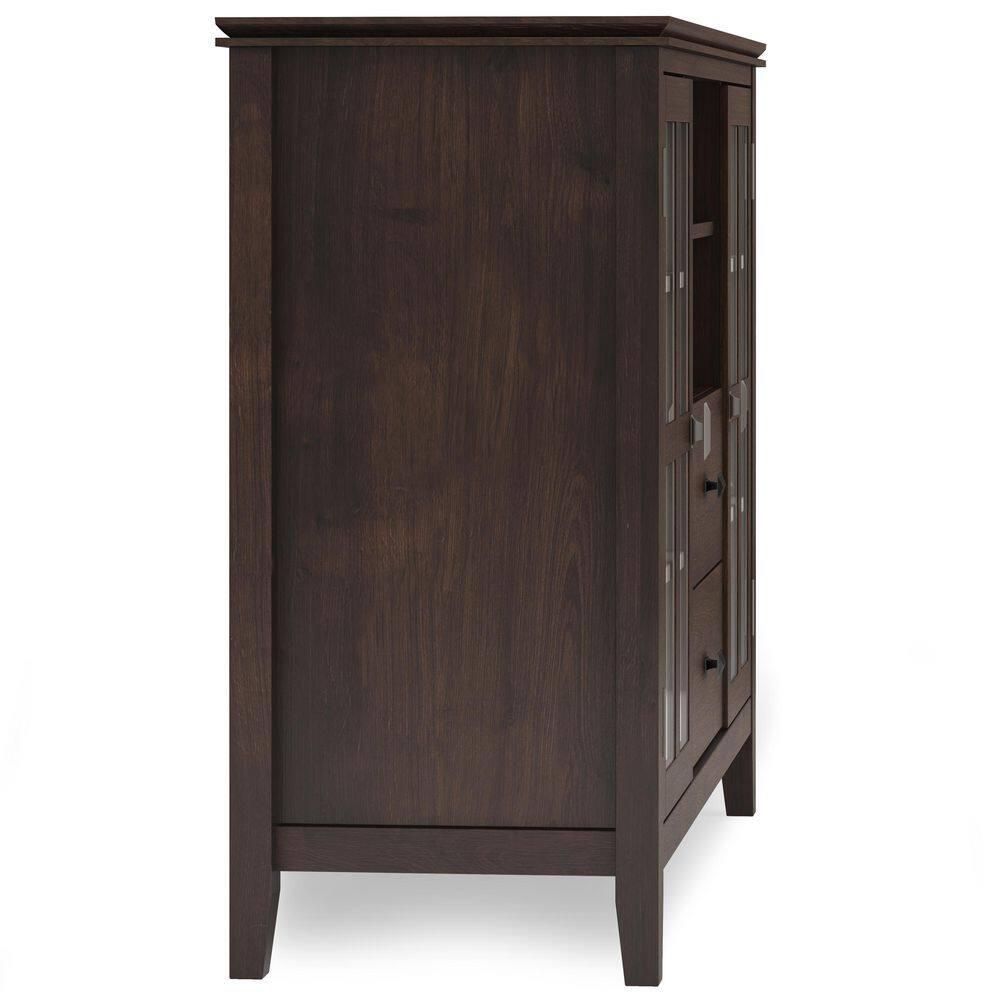 Simpli Home Artisan TV Media Stand in Dark Chestnut Brown