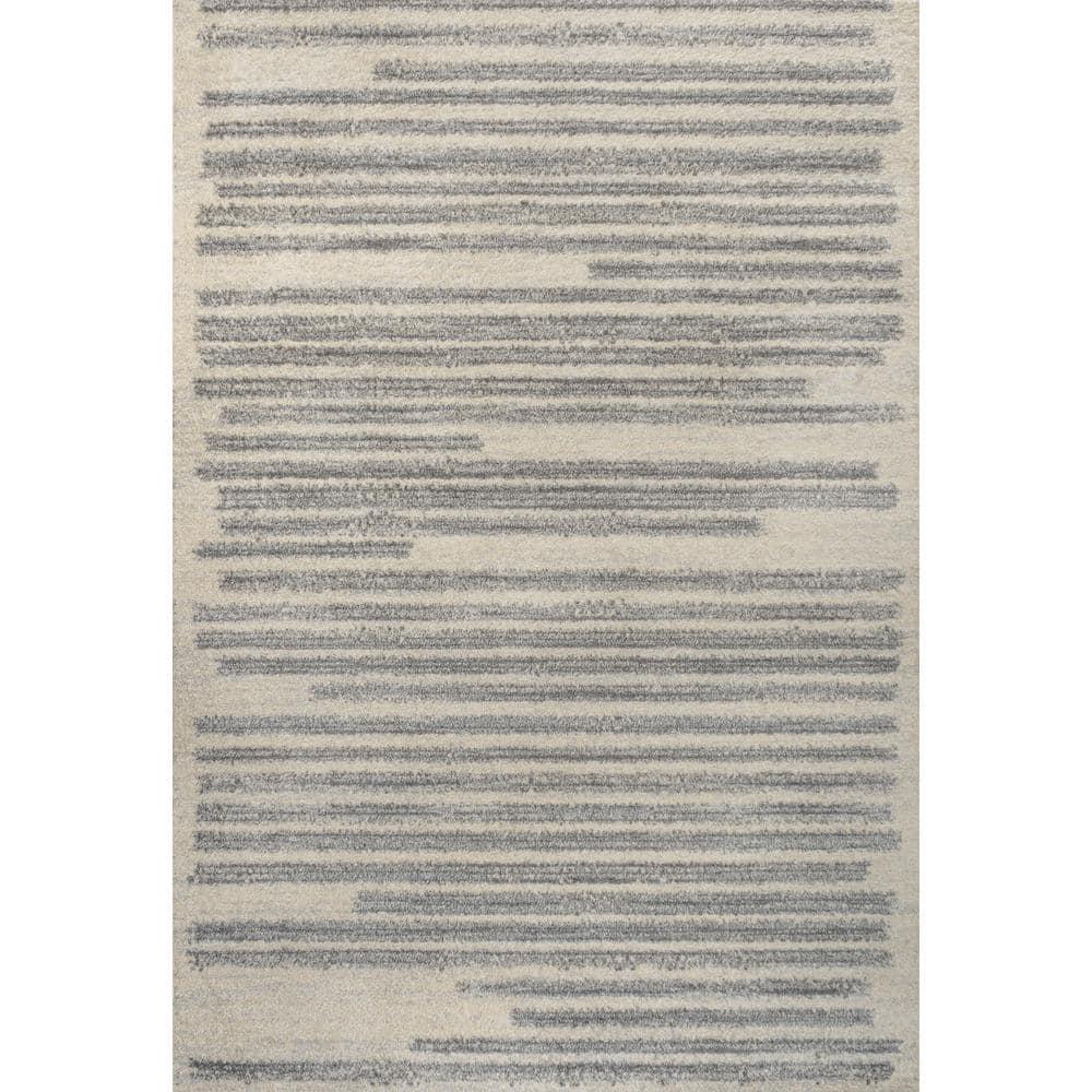 JONATHAN Y Khalil Modern Berber Stripe Cream/Gray 4 ft. x 6 ft. Area Rug