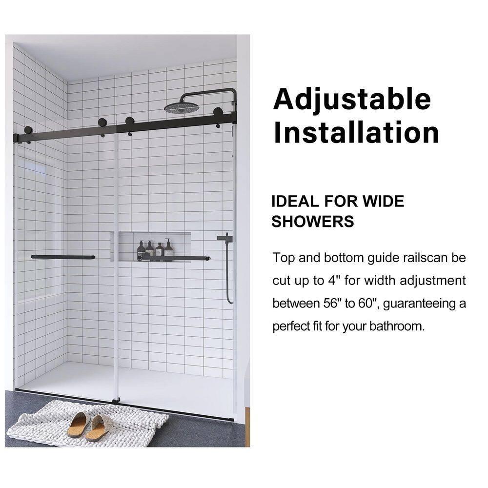 LAWRENCE 56-60"W X 75"H Frameless Double Sliding Shower Door, 304 Stainless Steel In Matte Black, 5/16" (8Mm) Thick SGCC Tempered Clear Glass. | Wayfair
