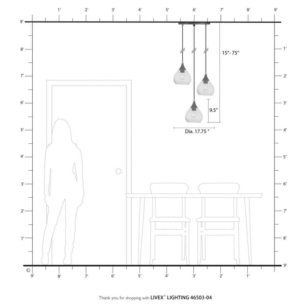 Livex Lighting Catania 3 - Light Pendant in  Black/Brushed Nickel
