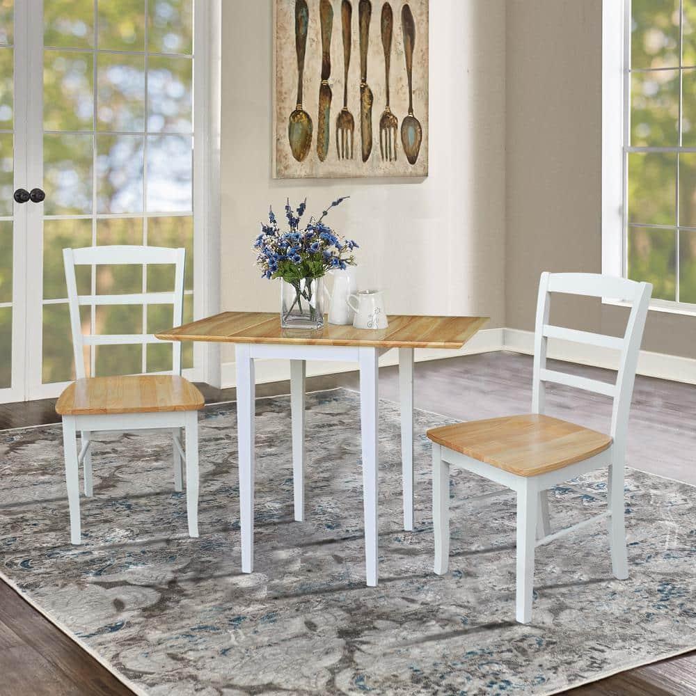 Tate Drop Dining Table White/Natural - International Concepts: Hardwood, Dual 9-inch Leaves, Seats 4