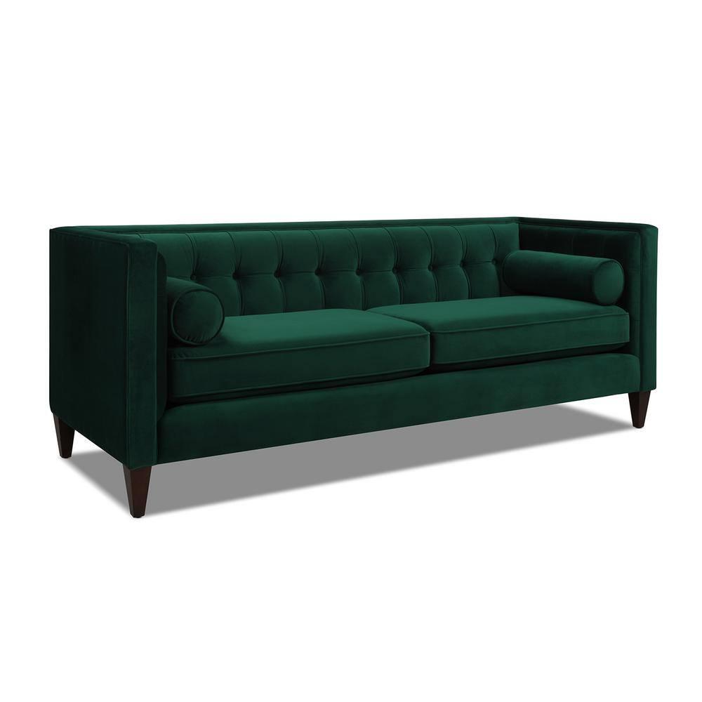 Jack 84" Velvet Tufted Tuxedo Sofa Double Cushion in Evergreen