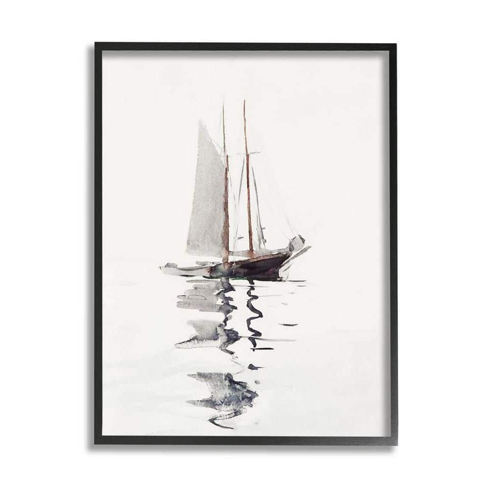 Stupell Industries " Tranquil Sailboat Vessel Floating Lone Ocean Reflection " by Lettered And Lined Painting Print