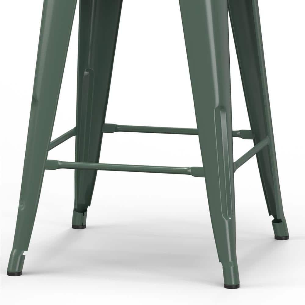 Simpli Home Rayne Metal Industrial Stool with Curved Back, Cross-Brace, and Footrest
