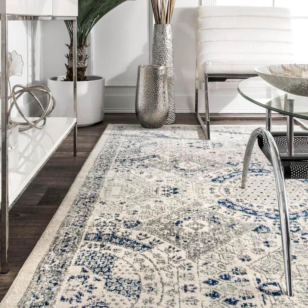 Nuloom Minta Medallion 2x8 Runner Indoor Area Rug for Living Room Bedroom Dining Room Entryway Hallway Kitchen, Blue/Off White