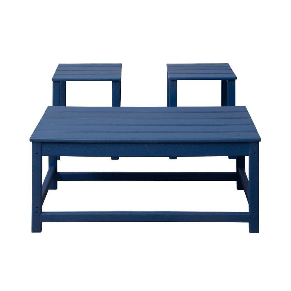 Polytrends  Laguna Hdpe All Weather Outdoor Patio Coffee And Side Tables (3-Piece Set) Navy Blue