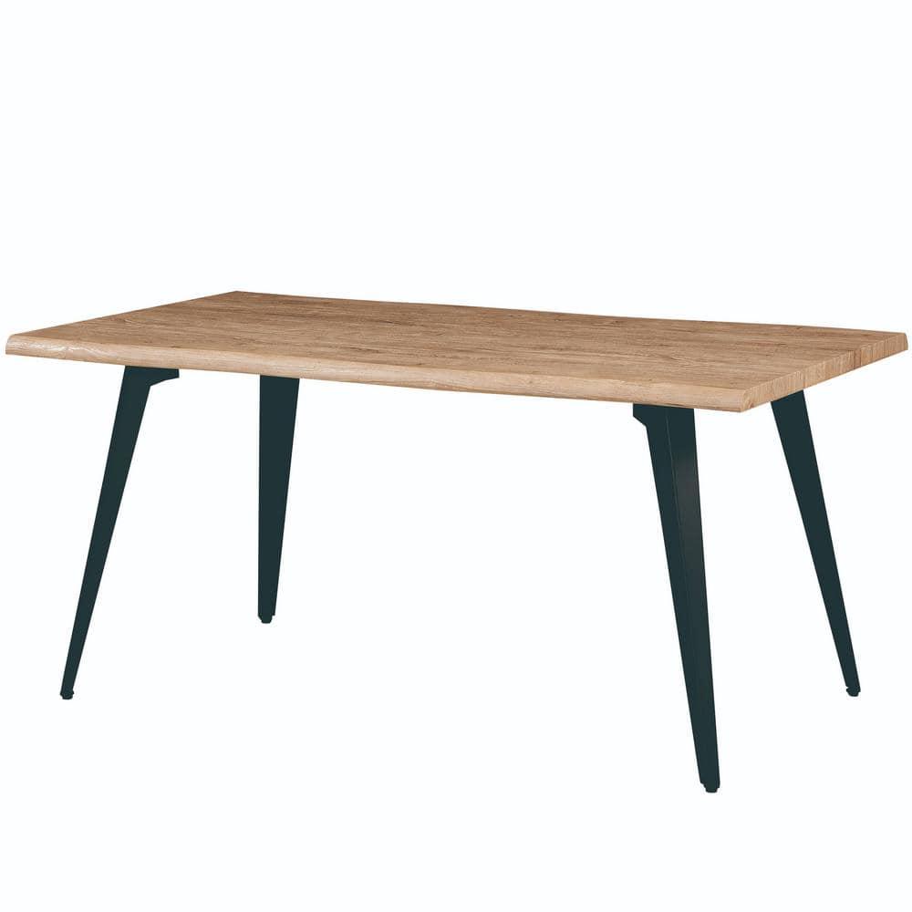 LeisureMod Ravenna Single Modern 63" Rectangular Dining Table with Wavy Edge Wood Top and Metal Legs
