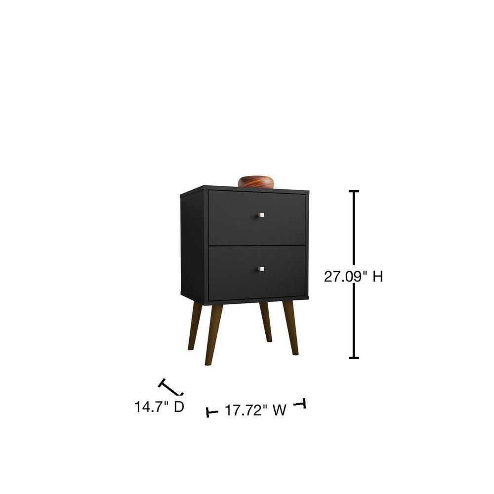 Manhattan Comfort Liberty 2.0 Mid Century Modern Nightstand Black: Particle Board Construction, Storage Drawer, Rectangle Shape