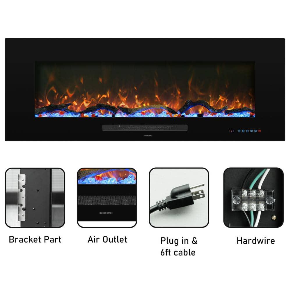 84 in. Electric Fireplace, Fireplace Insert/Wall Mounted with Thermostat, 1500-Watt to 750-Watt in Black