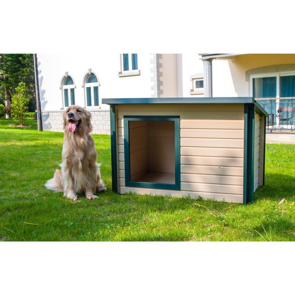 New Age Pet® ECOFLEX® Rustic Lodge Style Dog House for Medium Dogs up to 110lbs - Durable, Weatherproof, Easy to Clean Outdoor Pet Shelter with Elevated Floor for Enhanced Ventilation, Quick Assembly