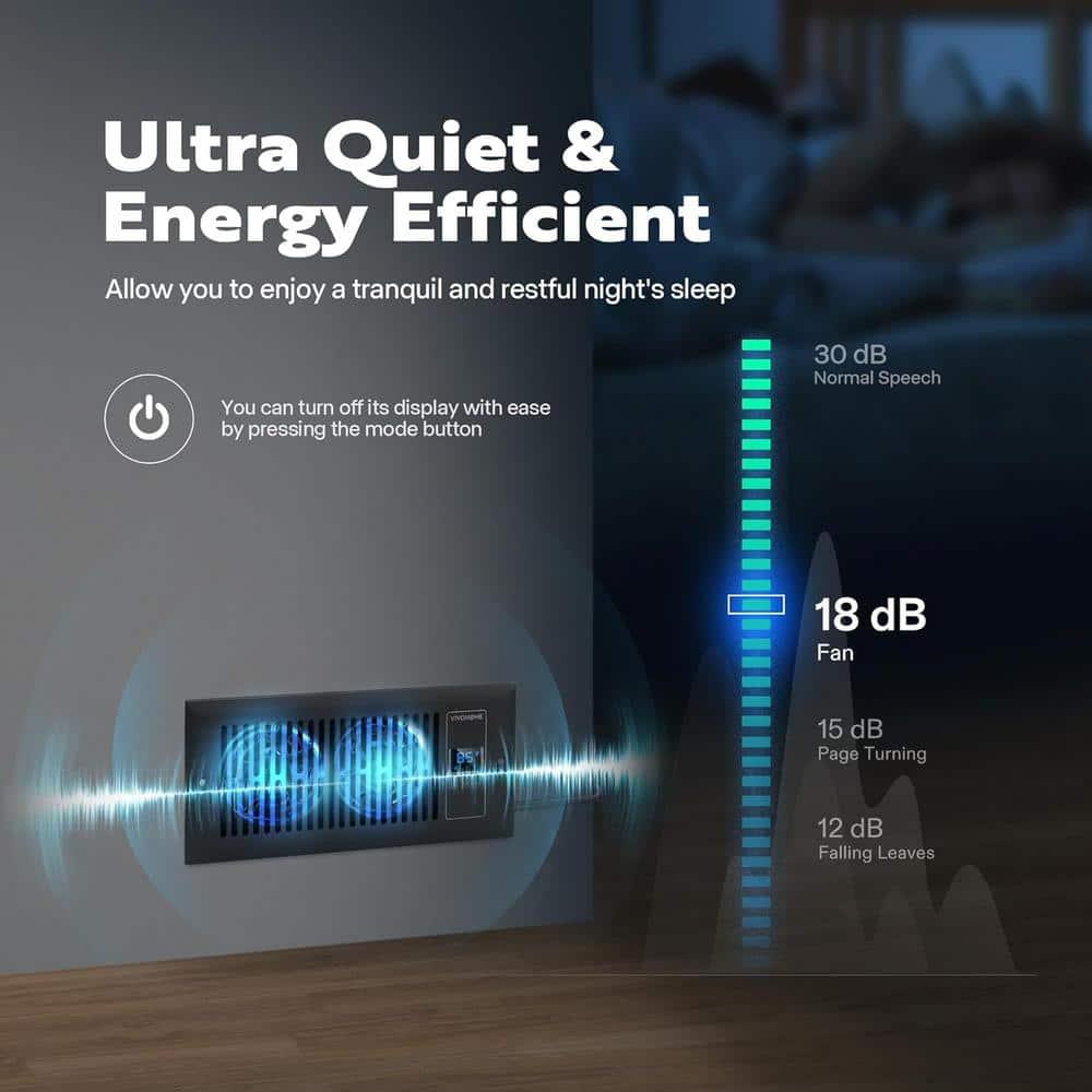 Black Smart Register Booster Fan with Thermostat Control