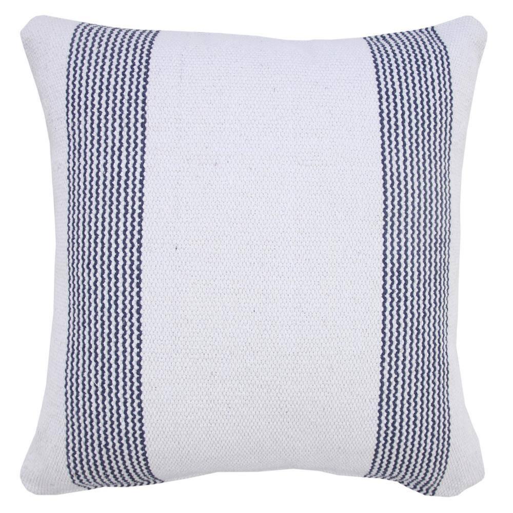 Balanced Pale Blue & White 20" Square Pinstripe Cotton Throw Pillow