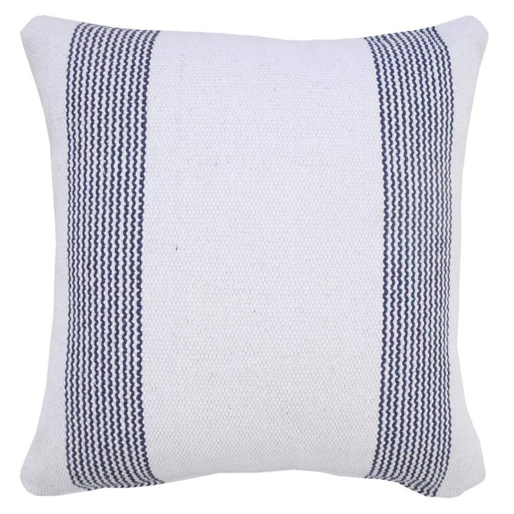 Balanced Pale Blue / White 20 in. x 20 in. Border Pinstripe Indoor Throw Pillow