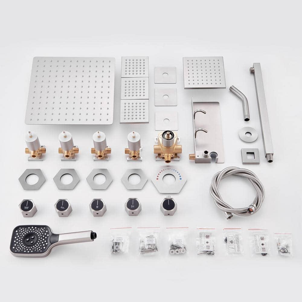 Brushed Nickel Large Dual Shower Head System with Handheld and Body Jets