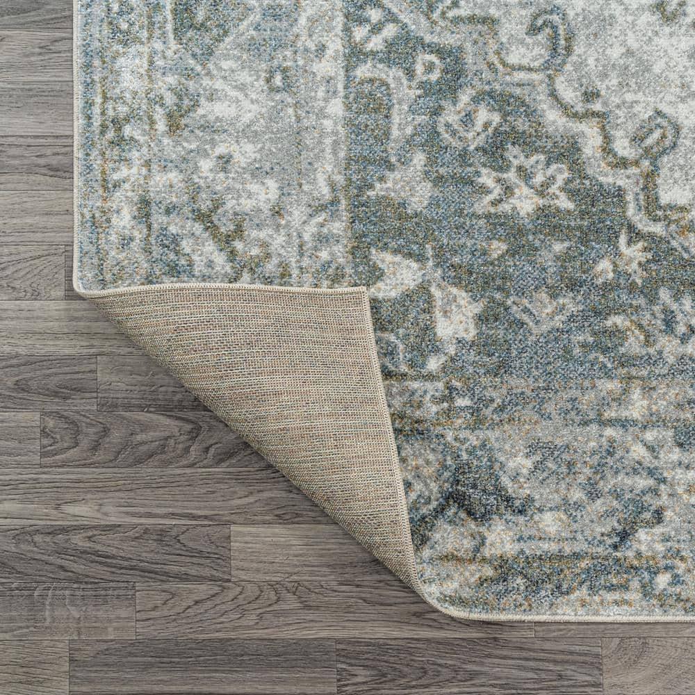 JONATHAN Y Pavel Distressed Medallion Low-Pile Machine-Washable Light Gray/Blue 5 ft. x 8 ft. Area Rug