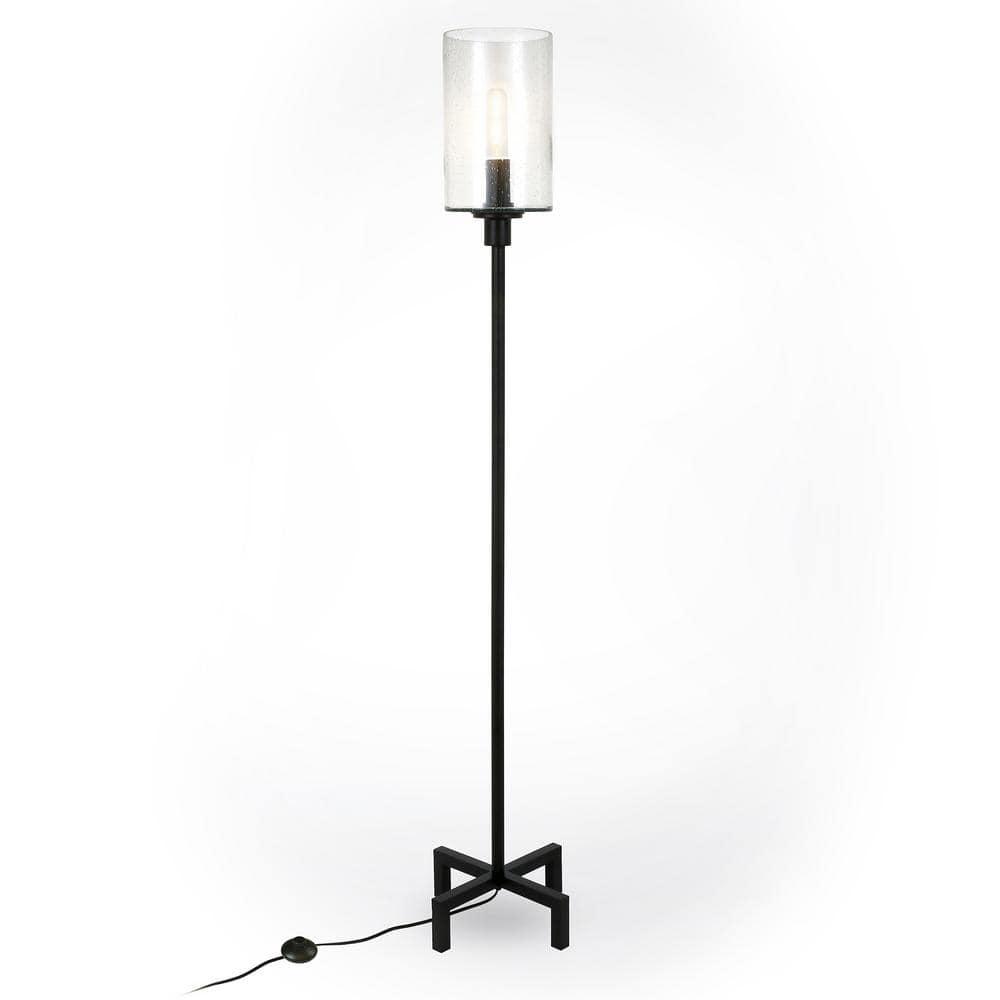 Evelyn&Zoe Industrial Metal Floor Lamp with Seeded Glass Shade