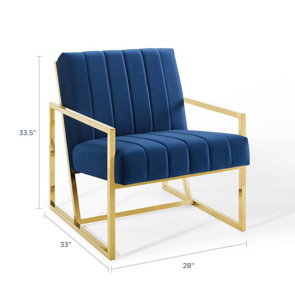 Modway Inspire Channel Tufted Performance Velvet Armchair in Navy