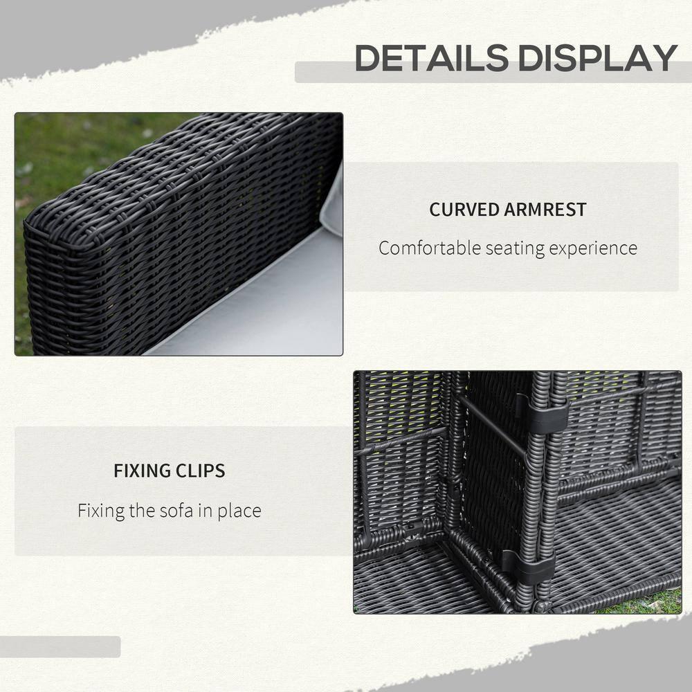 Outsunny 2 Piece Patio Wicker Corner Sofa Set, Outdoor PE Rattan Furniture, with Curved Armrests and Padded Cushions for Balcony, Beige