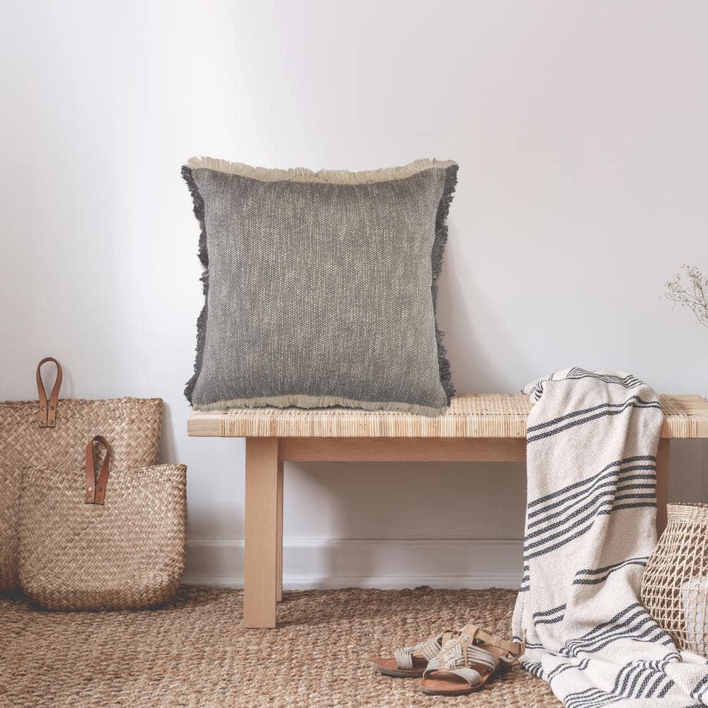 Rajani Home Contemporary Solid Stonewashed Fringed Cotton Throw Pillow Set