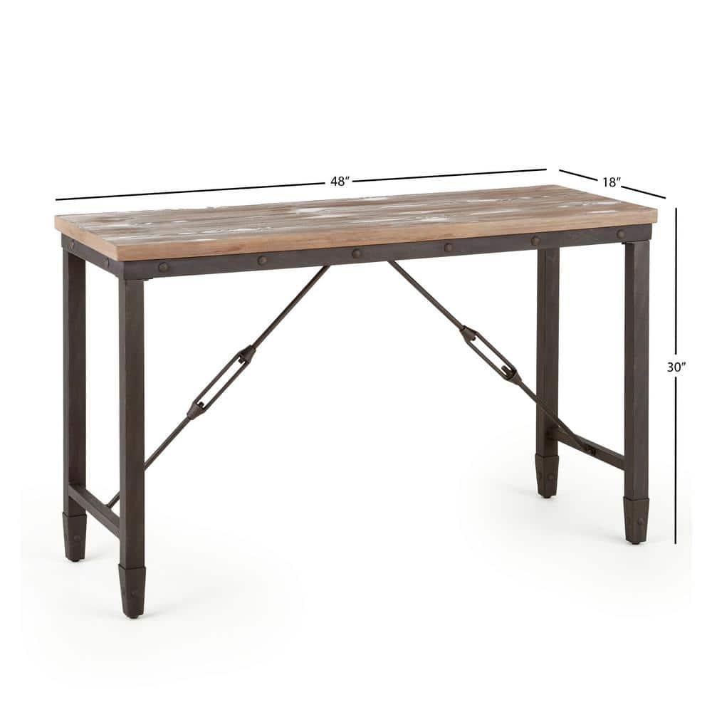 Jersey Sofa Table Antique Oak - Steve Silver Co.: Industrial Design, Entryway, with Metal Glides & Iron Frame