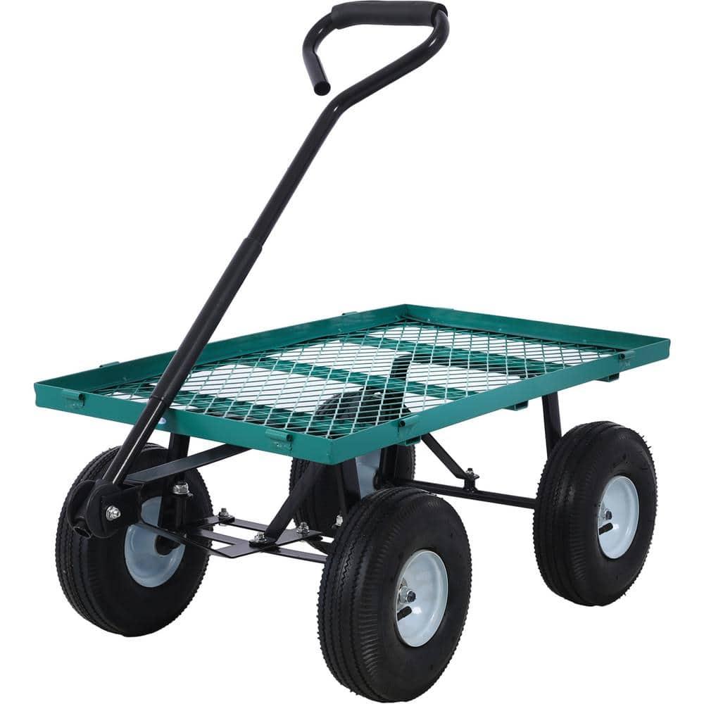 Steel Garden Cart with Steel Mesh Removable Sides, 550 lb Capacity Heavy Duty Yard Cart, 3 cu ft Foldable Metal Wagon for Garden, Green