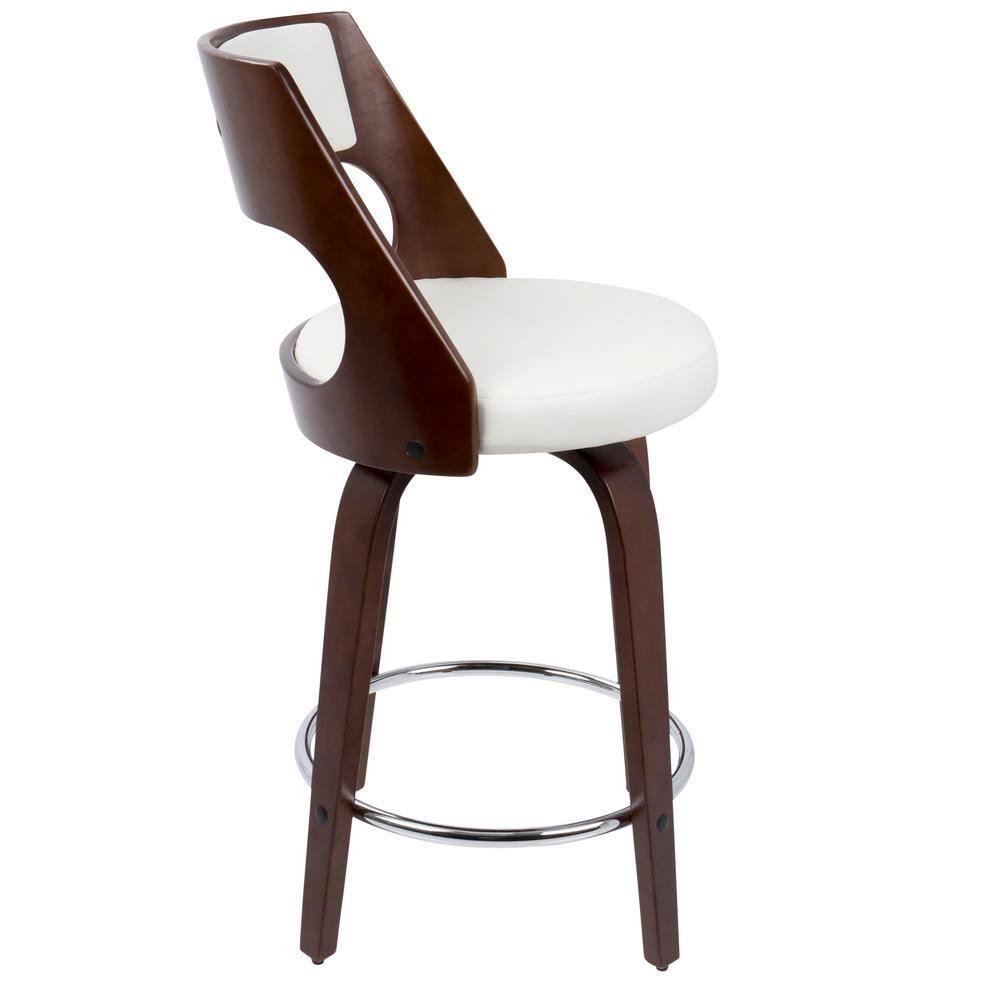 Set of 2 Cecina Upholstered Counter Height Barstools White/Cherry - Lumisource: Chrome Footrest, Swivel Seat, Wood Frame