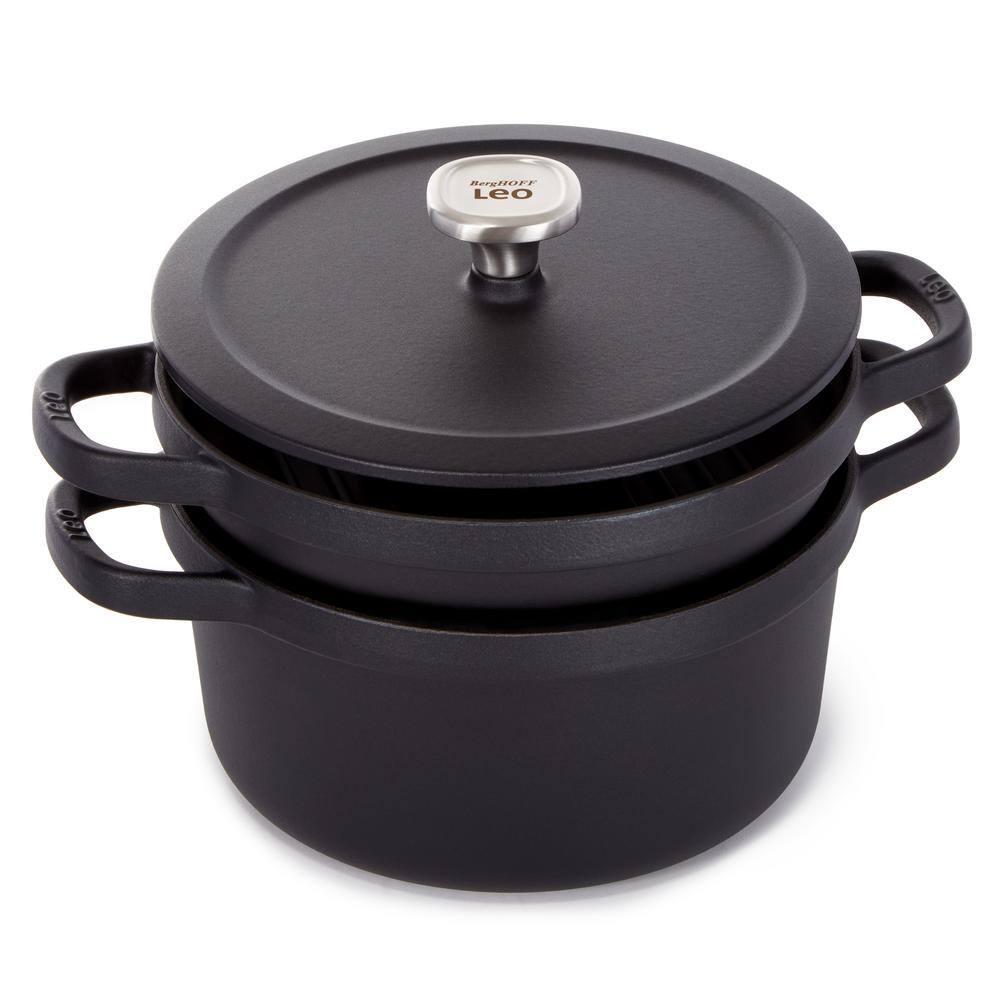 BergHOFF BergHOFF Graphite 3Pc Cast Iron Enamel Cookware Set, Covered Dutch Oven and Grill Pan