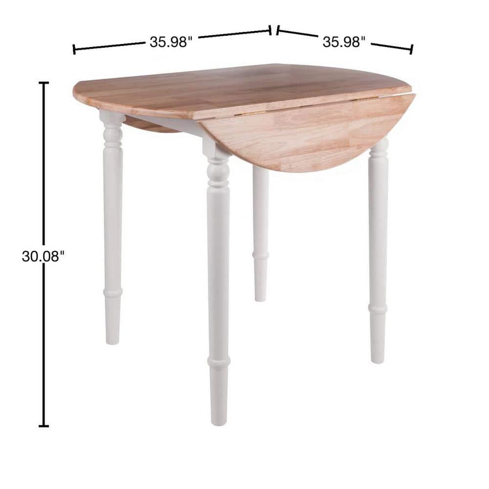 Sorella Round Drop Leaf Dining Table Natural/White - Winsome: Modern 4-Point Leg Kitchen Table, Seats 4