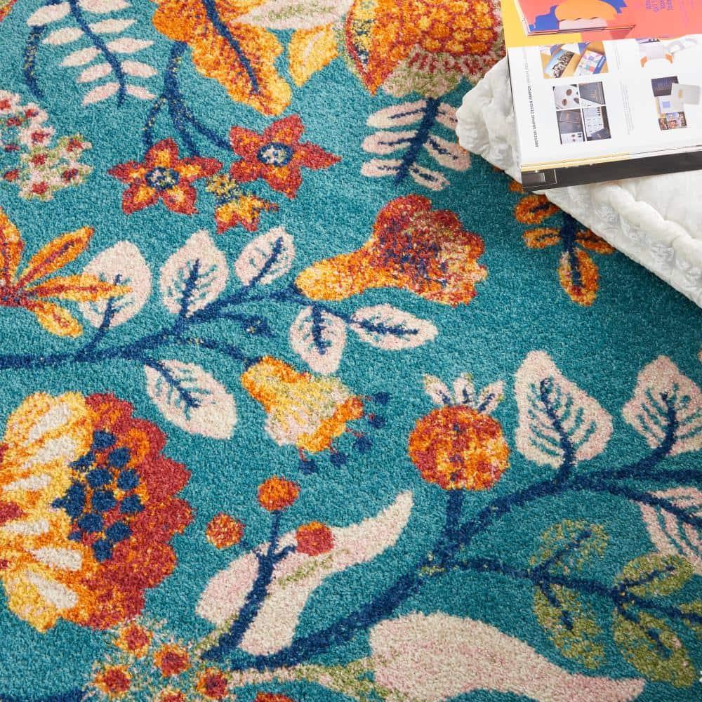 Nourison Allur Botanical Indoor Area Rug Turquoise Multicolor 5'3" x 7'3"