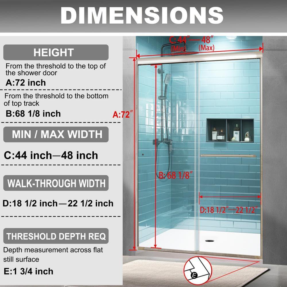 44-48 in.W x 72 in.H Semi-Frameless Sliding Shower Door In Brushed Nickel Finish, 1/4 in.(6mm) Clear Tempered Glass.