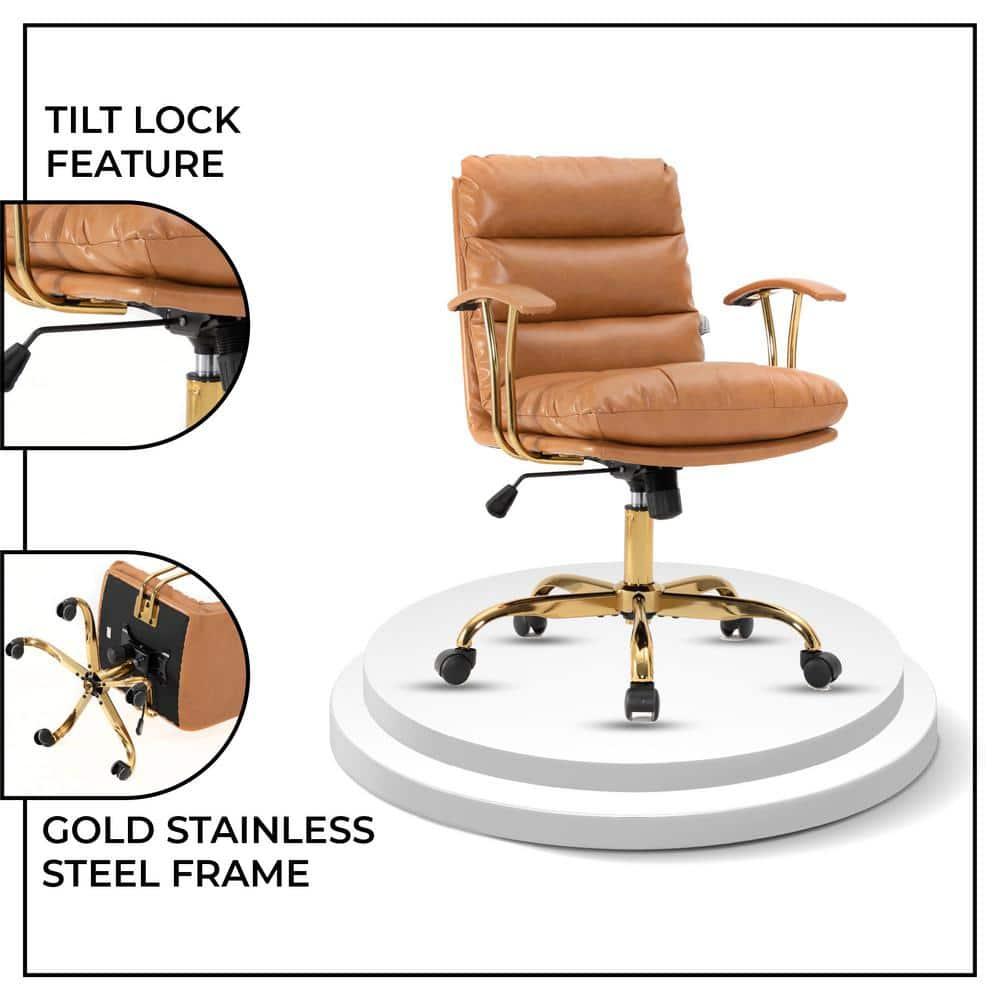 LeisureMod Regina Modern Padded Leather Adjustable Executive Office Chair with Tilt & 360-Degree Swivel – Brown – Ergonomic High-Back Desk Chair for Home and Office Comfort