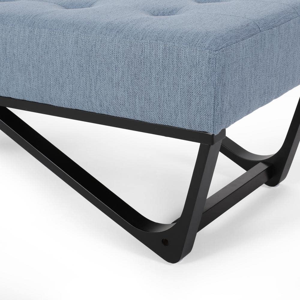 Noble House Dimitri Contemporary Fabric Ottoman Bench, Light Blue and Black