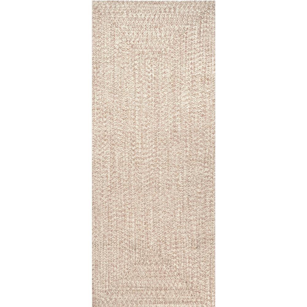 nuLOOM 2' x 14' Solid Hand Braided Indoor/Outdoor Area Rug, Pet-Friendly, High Traffic, Weather Resistant, for Patio, Balcony, Bedroom, Living, Dining Room, Wynn Tan