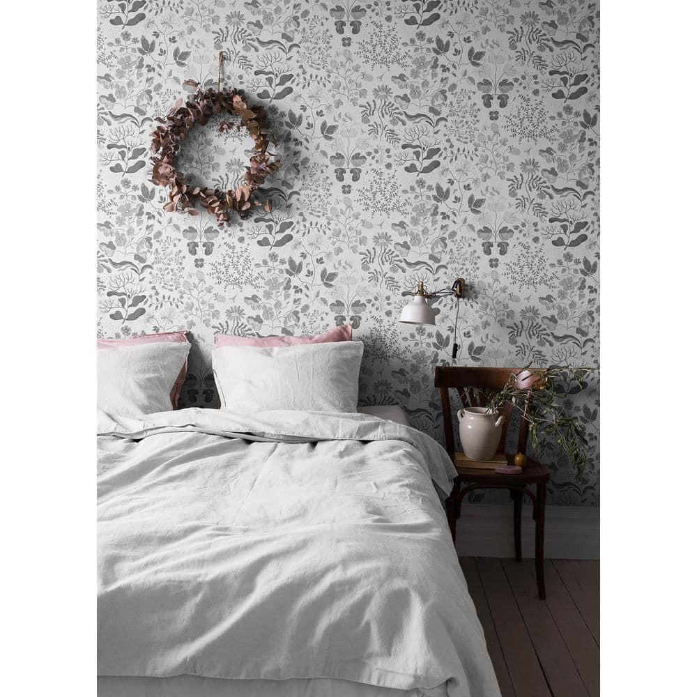 Groh Grey Floral Non-Pasted Washable Wallpaper Roll