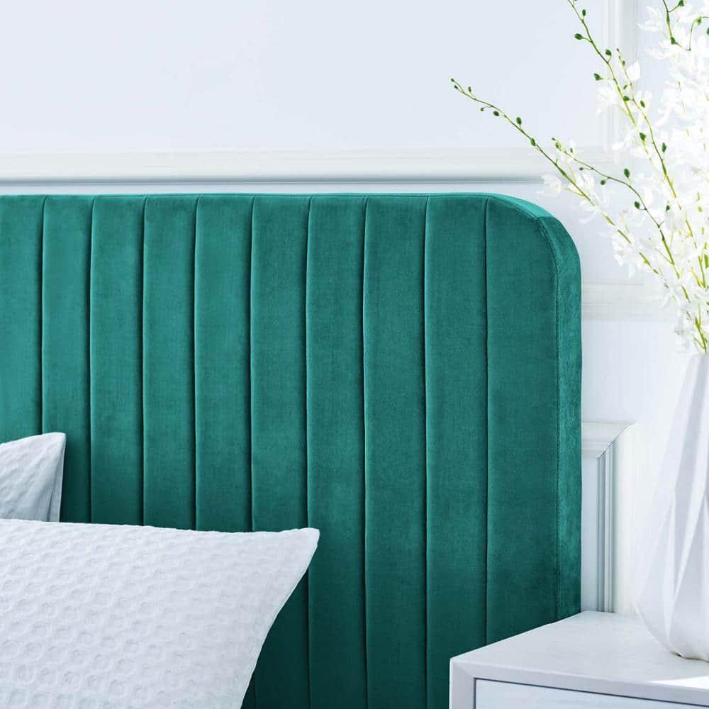Modway Celine Channel Tufted Performance Velvet Full Platform Bed in Teal Green
