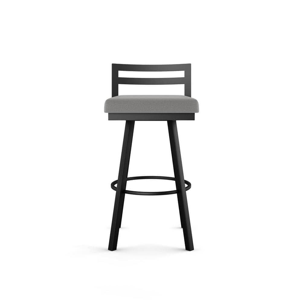Amisco Derek 30 In. Swivel Bar Stool - Grey Polyester / Black Metal