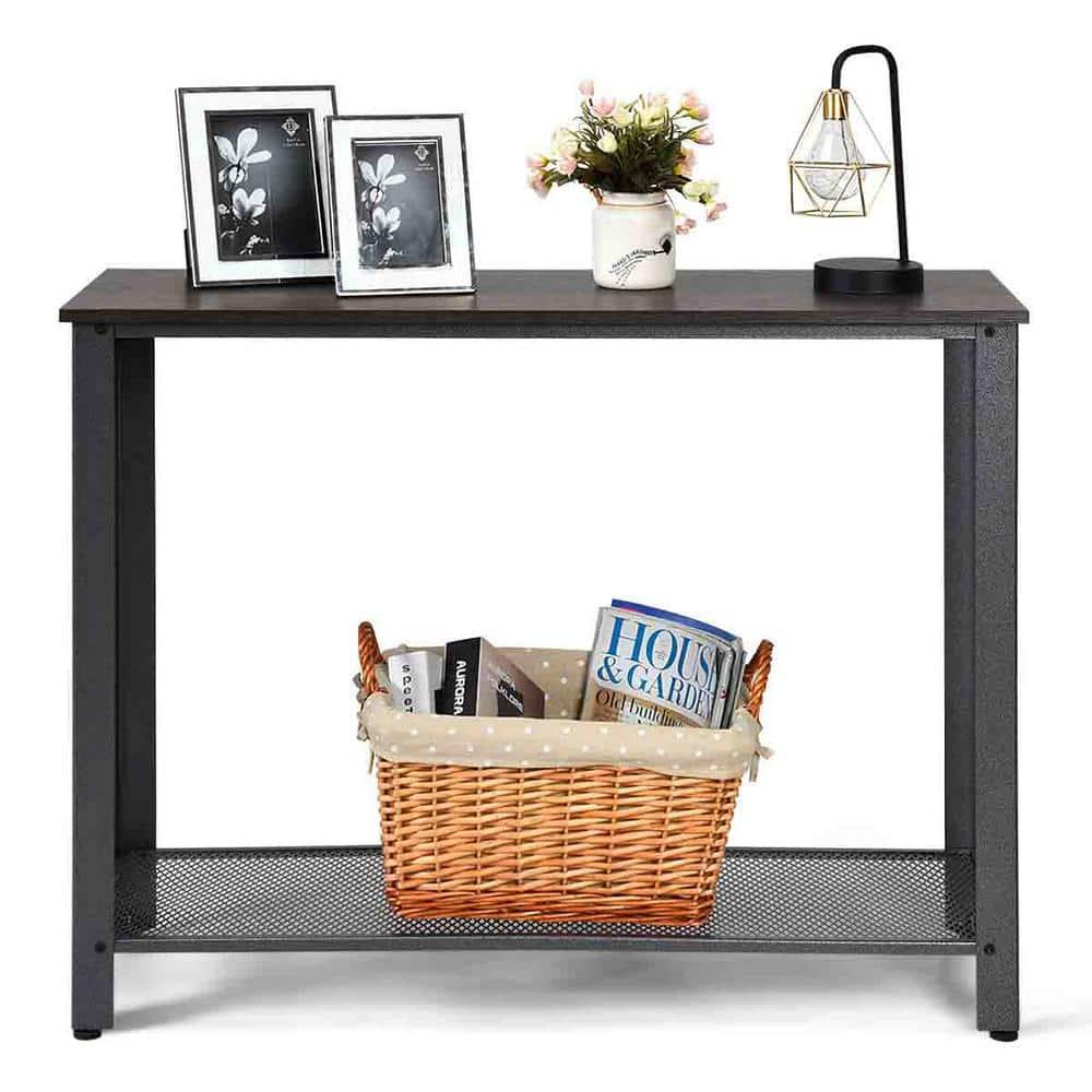 Costway Console Sofa Table W/ Storage Shelf Metal Frame Wood Look Entryway Table Black