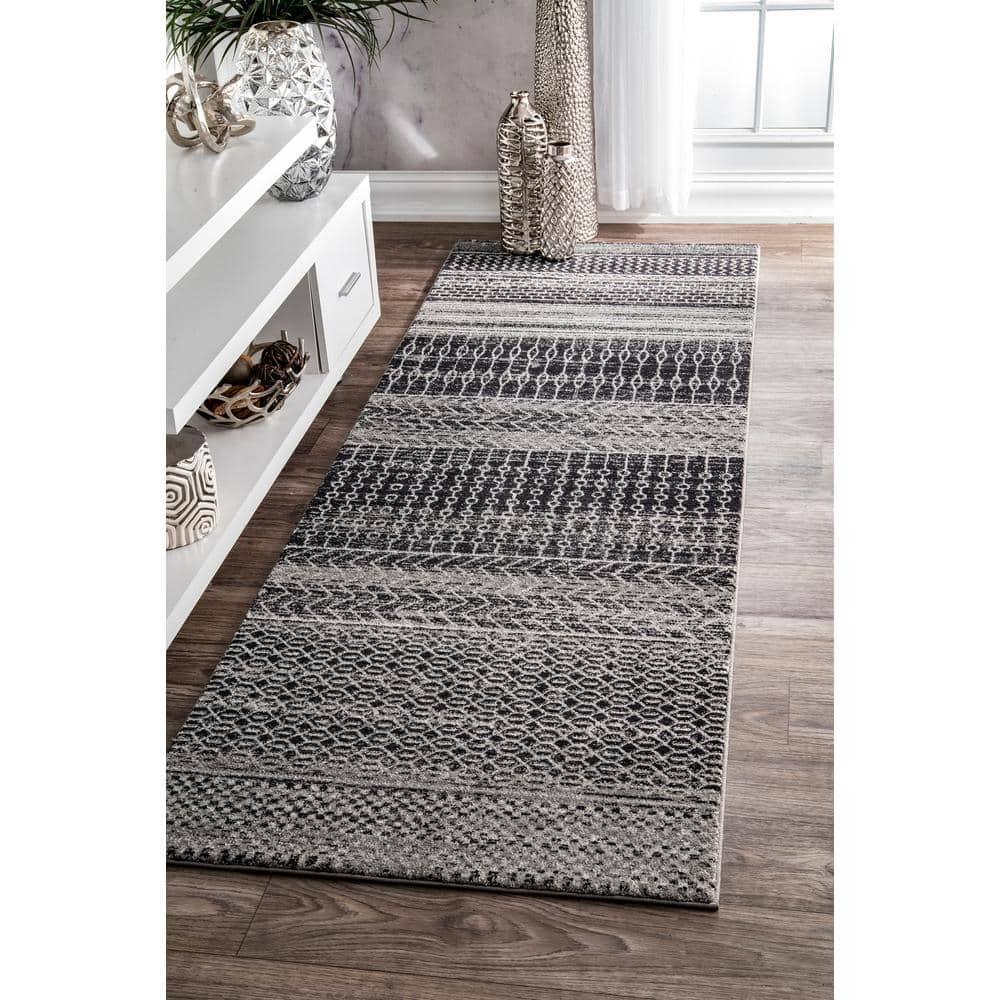 Nuloom Nova Striped 2x12 Runner Indoor Area Rug for Living Room Bedroom Dining Room Entryway Hallway Kitchen, Dark Grey/Ivory