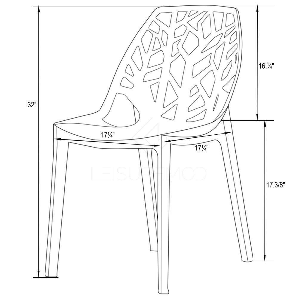 LeisureMod Cornelia Modern Plastic Dining Chair with Cut-Out Tree Design, Transparent Red