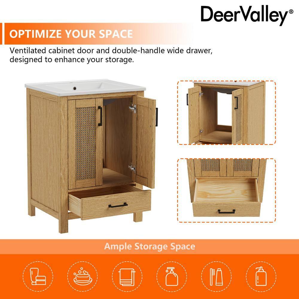 DeerValley Cove 24" Fully Assembled Single Bathroom Vanity with Ceramic Top, Soft-close Doors and Drawer