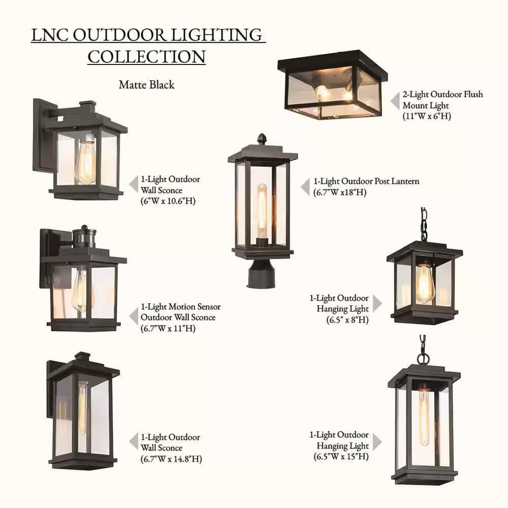 LNC 8" Square Cage Modern Outdoor Pendant Lamp Matte Black: Weather-Resistant, Glass Shade, E26