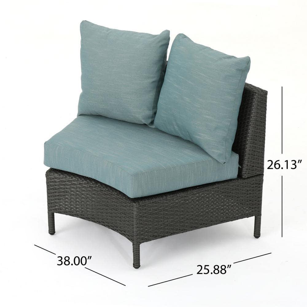 Noble House Newton 5 Piece Outdoor Wicker Sectional Sofa Set in Gray and Teal