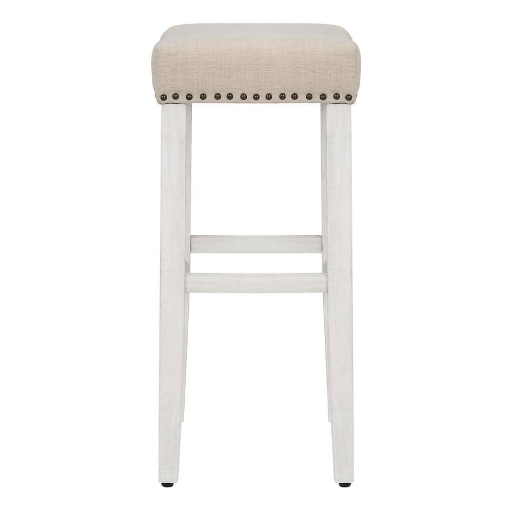 29" Upholstered Nail Head Counter Stool (Set of 2)Antique White/Beige